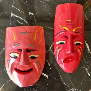 Comedy & Tragedy Masks Hand Carved Wood Drama Theater Logo Ancient Greece Actors